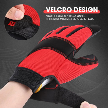 Guantes de mecánico utilitarios multipropósito de 2 pares DNA MOTORING, guantes de trabajo flexibles y transpirables de alto rendimiento con nudillos acolchados y palma, rojo/negro, TOOLS-00585