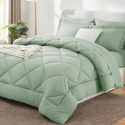 CozyLux Queen Comforter Set Sage Green - Bed in a 