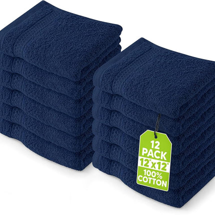 Utopia Towels Premium Washcloth Set, 12 by 12 Inches, 600 GSM 100% Cotton Face Cloths, Highly Absorbent and Soft Feel Fingertip Towels, 12 Pack, Navy