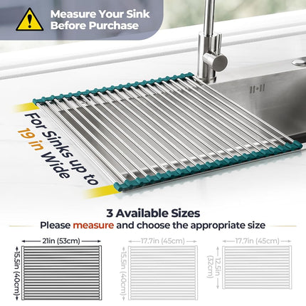 Tomorotec Roll Up Dish Drying Rack Over Sink, 304 Steel,21x15.5,Dark Green