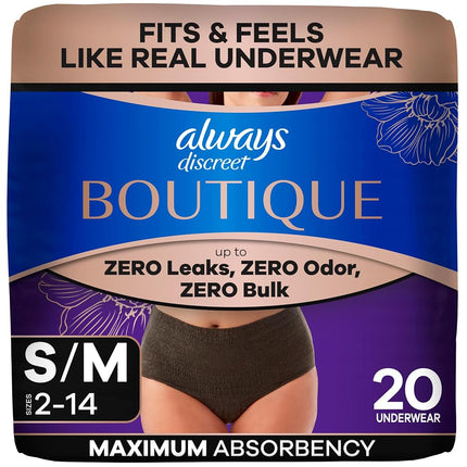 Ropa interior para incontinencia y posparto Always Discreet Boutique para mujer, protección máxima, talla XL, negro, 9 unidades