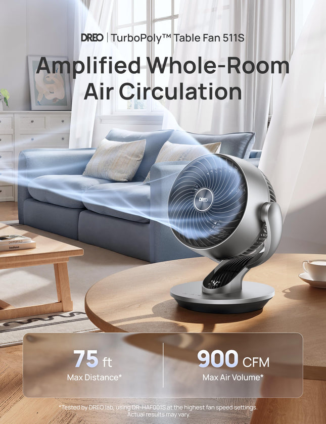 DREO Smart Fan for Bedroom,120� Vertical and 90� Oscillating Fan with Remote/Voice, 13 Inch Height Quiet Air Circulator for Whole Room, 70 ft, 4 Speeds, 5 Modes, 12H Timer, Desk Fans for Home, Office