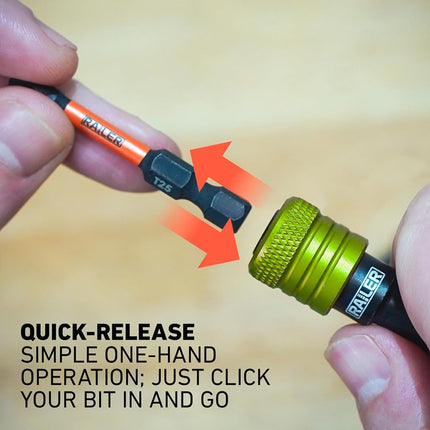 Railer Bit Holder Keychain 5pc - 1/4 inch Hex Shank Bit Holders - Quick-Change Design for Nut Driver, Screwdriver & Drill Bits, Include Keychain Carabiner