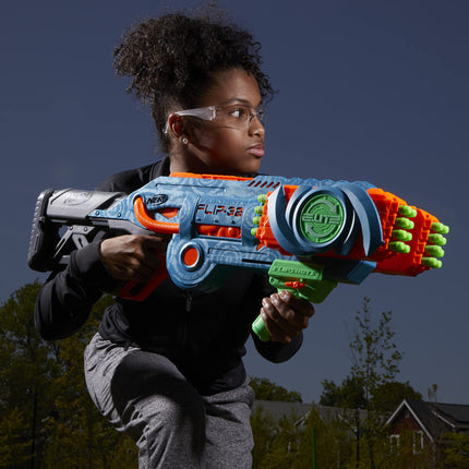 Lanzador NERF Elite 2.0 Flipshots Flip-32 con 32 cañones que giran para duplicar tu potencia de fuego, capacidad para 32 dardos, 32 dardos Elite
