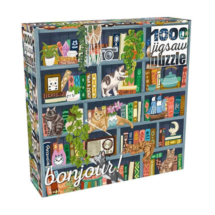 Buffalo Games - Bonjour - Olivia Gibbs - Cats at Home Library - 1000 Piece Jigsaw Puzzle for Adults - Challenging Puzzle Perfect for Game Nights