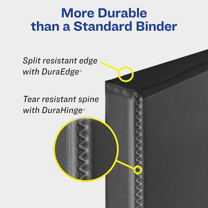 Avery Durable View Binder, 2" Slant Rings, 500-Sheet Capacity, DuraHinge, Pack of 4 Black 3-Ring Binders (05739)
