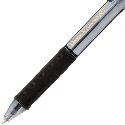 Bolígrafo retráctil RSVP RT COLORS, línea mediana, cuerpo negro, tinta negra, caja de 12 (BK93CRA-A)