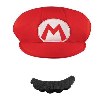 Accesorios de disfraz de fontanero de Nintendo Super Mario con gorra roja y bigote para adultos