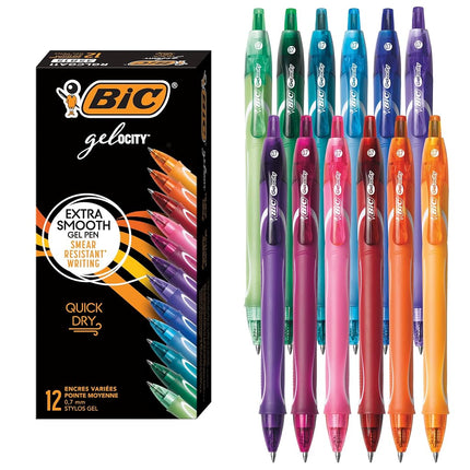 Bic Gel-ocity Quick Dry Retractable Gel Pen, Medium Point (0.7mm), Black, 12-Count