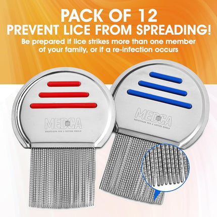 Lice Comb - (Pack of 12) Head Lice Treatment that's Individually Packaged Professional Stainless Steel Louse and Nit Combs Removes Eggs with Rounded Tips for Comfort