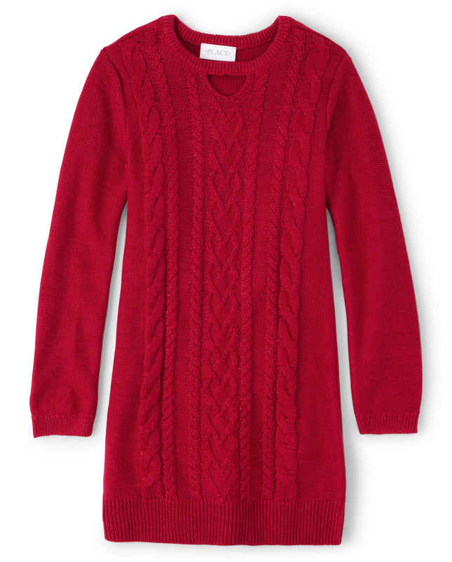 The Children's Place Girls' Big Sweater Dress, Cable Knit Red, Large