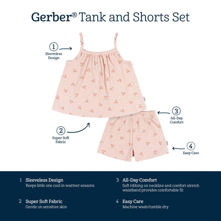 Gerber Conjunto de camiseta sin mangas y shorts para bebé, color rosa, 3T