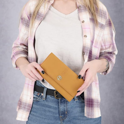 Timberland Women Leather RFID Flap Wallet Clutch Organizer, Wheat (Nubuck), One Size