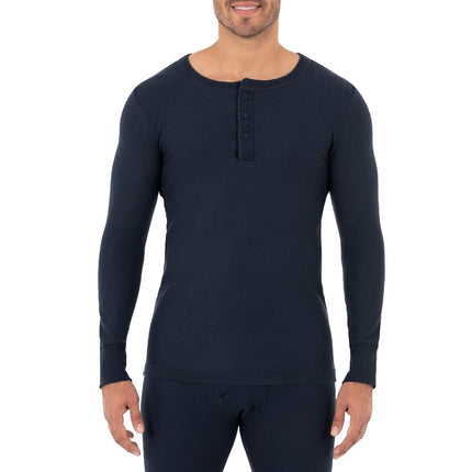 Fruit of the Loom Men's Recycled Waffle Thermal Underwear Henley Top (1 and 2 Packs) Pajama, Navy, XXXXL
