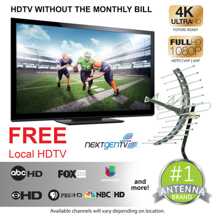 Antena de TV para exteriores/ático GE, largo alcance, HDTV digital 4K 1080P VHF UHF, soporte J incluido, resistente a la intemperie, 29884