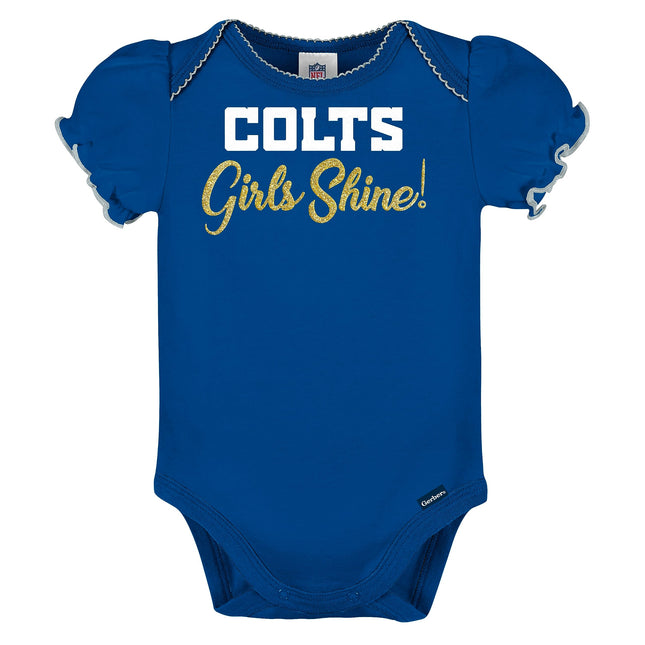 Gerber - Paquete de 3 pañaleros de manga corta NFL para bebé niña, color del equipo, 18 meses