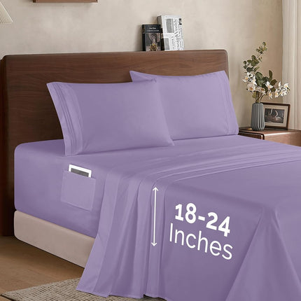 Elegant Comfort Luxury 1500 Premium Hotel Quality Microfiber 4-Piece Sheet Set - Soft, All Around Elastic 18-24 Inches Deep Fitted Sheet - Extra Deep Pocket Sheets, Twin/Twin XL, Lavender