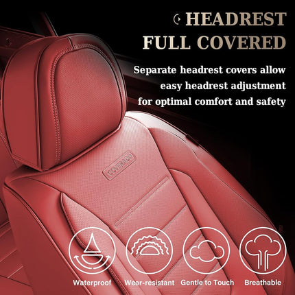 Coverado Car Seat Covers Full Set, Nappa Leather Seat Covers for Cars, Car Seat Protector Car Seat Cushion, Front and Back Seat Protectors Cushions Universal Fit for Most Cars Vehicles(Red)