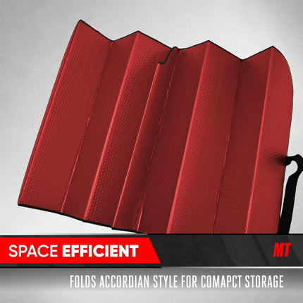 Motor Trend Front Windshield Sunshade - Jumbo Accordion Folding Auto Sunshade for Car Truck SUV 66 x 27 Inch (Red)