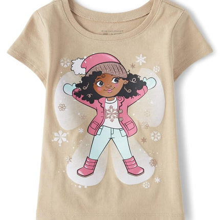 The Children's Place Baby-Girls and Toddler Girls Short Sleeve Graphic T-Shirt, Girl Snow Angel, 3T