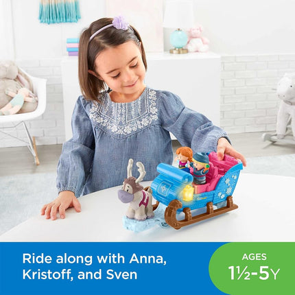 Fisher-Price Little People Disney Frozen Kristoff’s Sleigh Push-along Vehicle, Includes Kristoff, Anna & Sven Figures, Pretend Play,Toddlers & Kids Ages 18+ Months