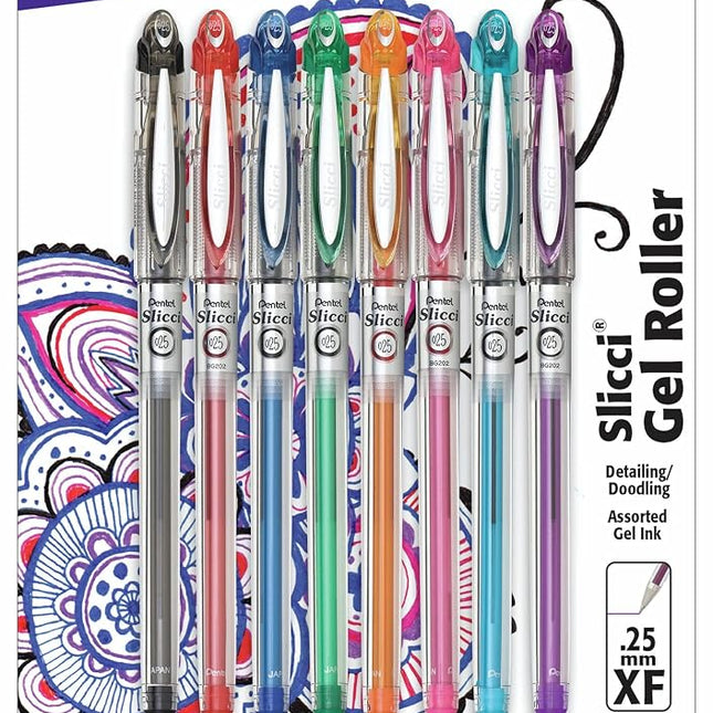 Pentel Slicci Gel Pens .25Mm 8/Pkg