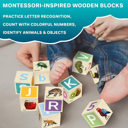 Wooden Blocks for Toddlers 1-3 - 35 ABC Learning Baby Blocks for Kids 3-5