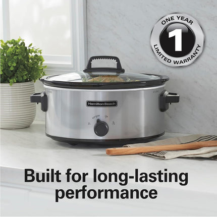 Hamilton Beach Slow Cooker, 6 Quart (5.7 L), Silver, 3 Heat Settings, Dishwasher Safe Stoneware Crock and Glass Lid, Serves 7+, Model 33665G