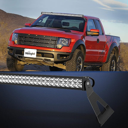 Nilight 2PCS 52â€ Curved LED Light Bar Bracket at Upper Windshield Roof Cab for 2004-2018 Ford F150 & SVT Raptor