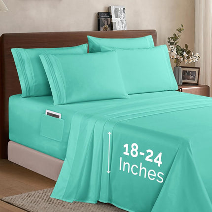 Elegant Comfort Soft 1500 Thread Count 4 Piece Bed Sheets Set 18-24 Inch Extra Deep Pocket Smart Storage Pockets Wrinkle Free Twin/Twin XL Sheets (Paradise Teal)