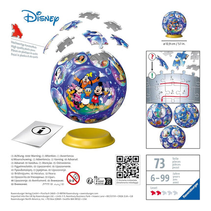 Ravensburger 3D Puzzle Ball - Disney Characters - Ages 6+, 72 Pieces