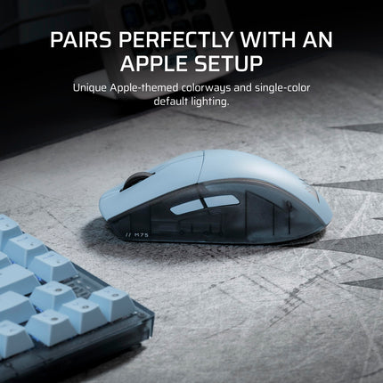 Souris de jeu légère RVB sans fil Corsair M75 pour Mac – 26 000 PPP, boutons latéraux interchangeables, commutateurs optiques, compatible iCUE – Bleu Glacial