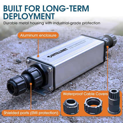 Intellinet Outdoor Gigabit High-Power PoE+ Extender Repeater, IEEE 802.3at/af Power over Ethernet (PoE+/PoE), Extends Range up to 100m, Metal, IP65