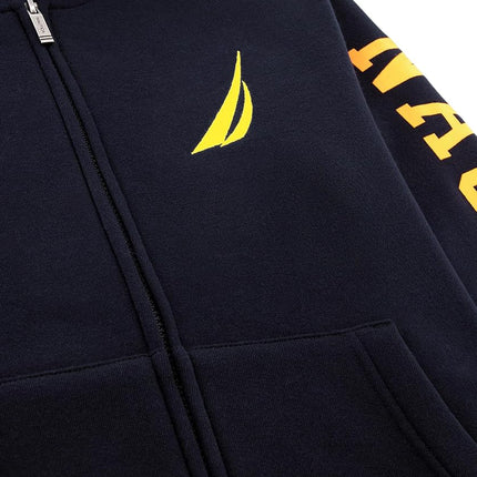 Nautica Boys' Long Sleeve Fleece Full Zip Hoodie, Comfortable, Relaxed Fit, J-Class Sport Navy, 8