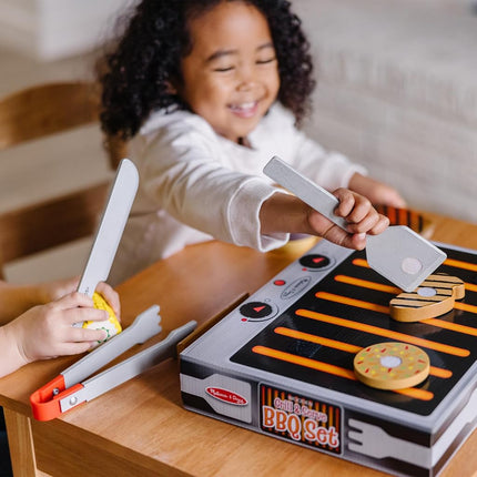 Melissa & Doug 9280 Grill and Serve BBQ Set (20 pcs) -Wooden Play Food and Accessories, Multi-Colored, 1 EA