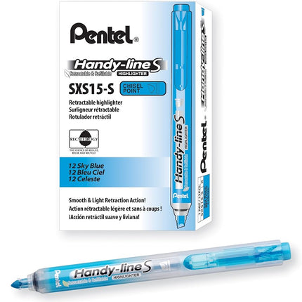 Handy-line S Retractable Refillable Highlighter, Sky Blue, Box of 12