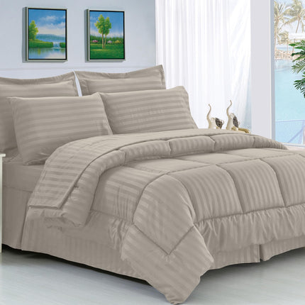 Elegant Comfort Silky Soft 8-Piece Dobby Stripe Be