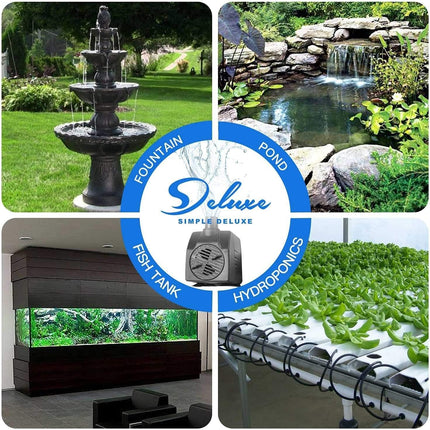 Simple Deluxe 80 GPH Water Table Pump with Adjustable Intake for Fish Tank, Hydroponics, Aquaponics, Fountains, Ponds, Statuary, Aquariums & More, Black