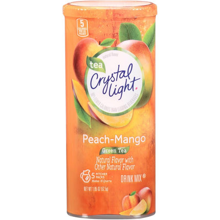 Crystal Light Drink Mix, Peach Mango Green Tea, Pitcher Packets, 5 Count (Pack of 12 Canisters)
