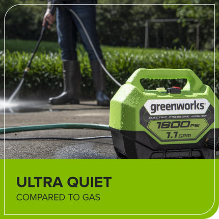 Nettoyeur haute pression électrique Greenworks 1800 PSI (1,1 GPM) certifié PWMA