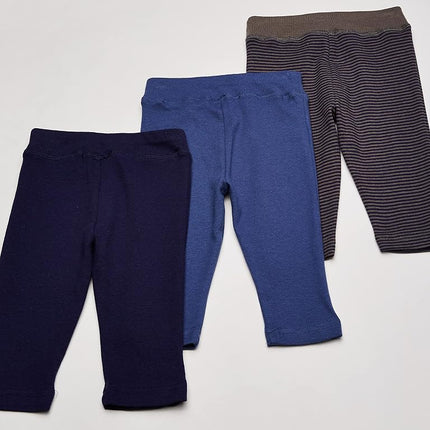 Hudson Baby Baby Cotton Pants, 3 Pack, Navy/Gray Striped, 9-12 Months