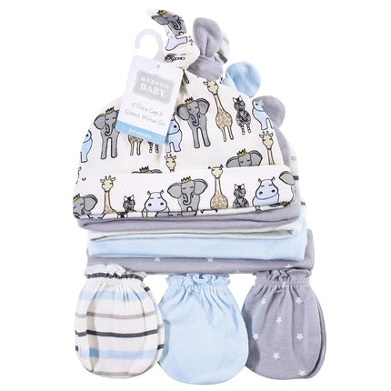 Lot bonnet et moufles anti-éraflures en coton unisexe Hudson Baby, Royal Safari, 0-6 mois