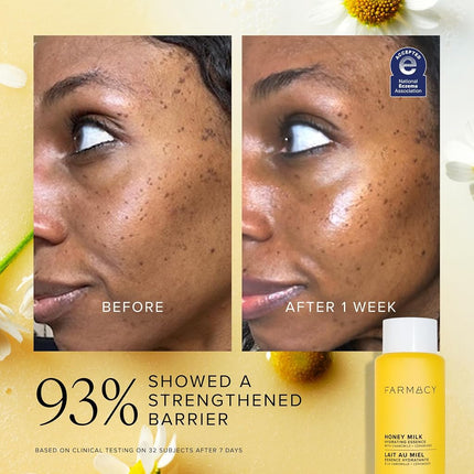 Farmacy Honey Milk Face Essence - Hydrating Milky Toner with Honey, Ceramides + Chamomile - Helps Strengthen Skin Barrier + Replenish Moisture - Soothing + Calming Skincare (120ml)