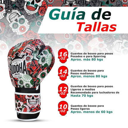 BUDDHA FIGHT WEAR - Mexican Boxing Gloves - Muay Thai - Kick Boxing Synthetic Leather - GS-3 Inner Padding - Impact Protection - Red Color - Size 12 Oz