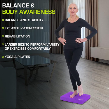 ProsourceFit Exercise Balance Pad – Large Cushioned Non-Slip Foam Mat & Knee Pad for Fitness, Stability Training, Physical Therapy, Yoga 15"x19", Purple