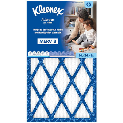 Kleenex Allergen Air Filter 14x24x1 Inches - 8 MERV RATING (4-Pack)