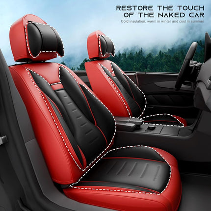 SLARY 5PCS Angel Wings Front and Back Car Seat Covers Auto Interior Accessories with Water Proof Nappa Leather for Cars SUV Pick-up Truck Universal Comfortable and Breathable (Full Set, Martha Red)