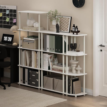 Furinno TURN-N-TUBE Corner Shelf, 4-Tier Corner Bookshelf, Display Storage Shelves with Open Shelves, for Organization and Storage, Living Room, Home Office, Garage, White