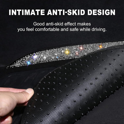 VarCozy Shining Rhinestones Floor Mats for Cars, Sparkly Glitter Crystal Car Floor Mats with Anti-Slip Heel Pad for Women, 4pcs Bling Diamond Universal Automotive Floor Mats for SUV,Sedan,Car, Black