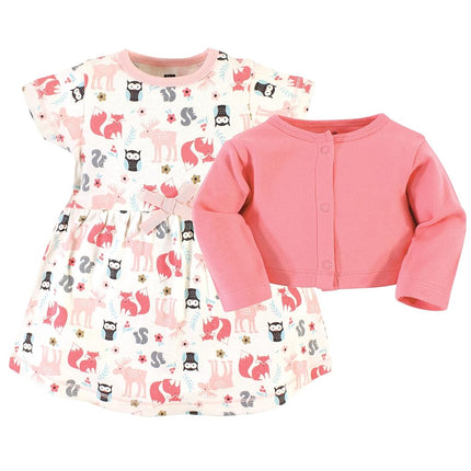 Hudson Baby Baby Girls' Cotton Dress and Cardigan Set, Forest, 5T